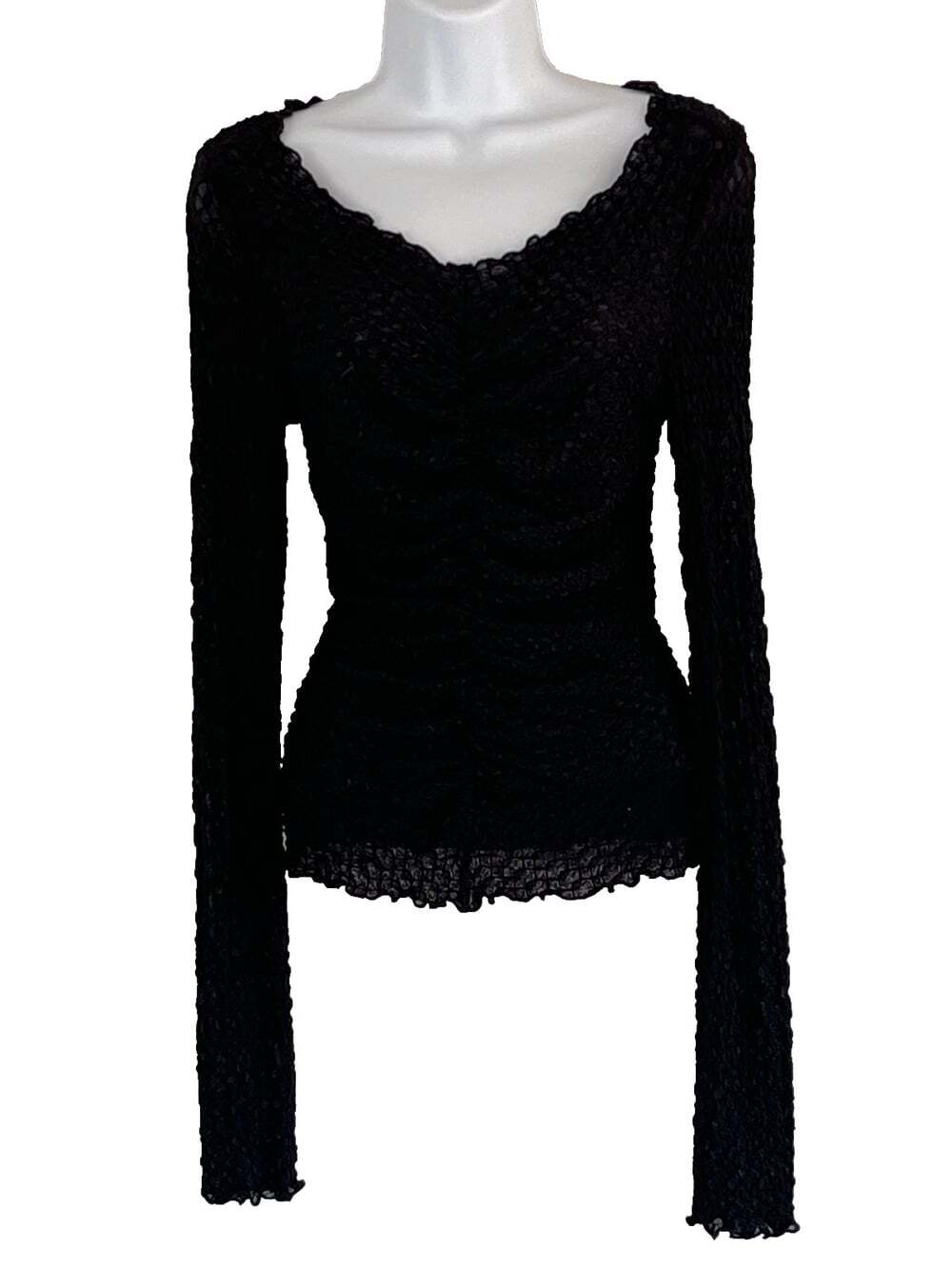 Crinkle Ruched Top sz L Whimsigoth Fairy Grunge Goth Y2K Dark Romantic Stretch